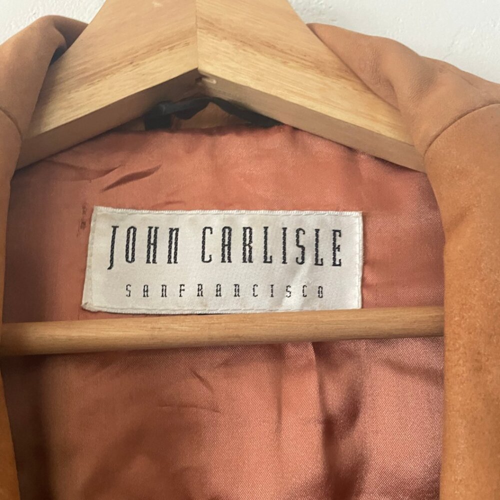 VINTAGE John Carlisle 90's 100% Genuine Leather Suede Coat Tan  | Size M - Picture 7 of 9